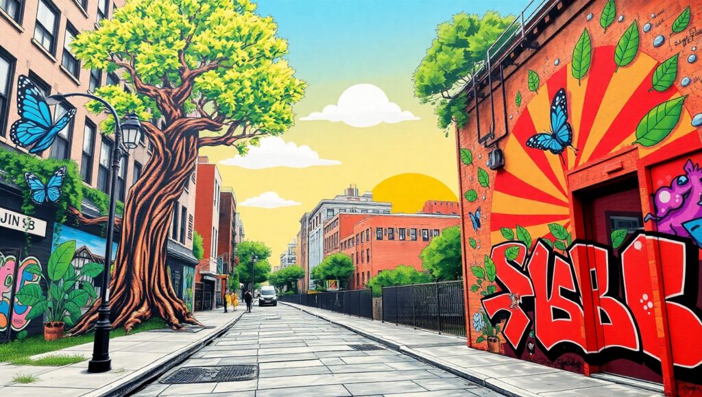Urban Nature Stencil Fusion – free AI stock image