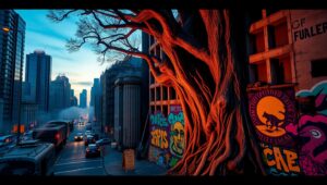 Urban Nature: Tree in the City – free AI stock image