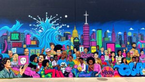 Urban Nightlife Graffiti Explosion – free AI stock image