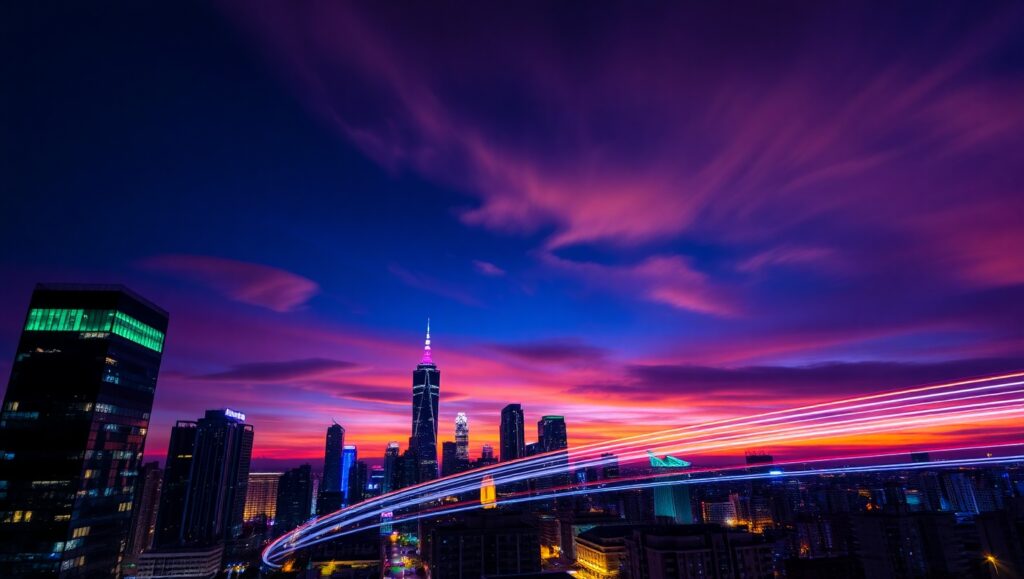 Urban Nightlife in Light Trails – free AI stock image