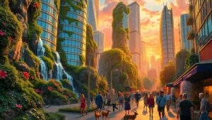 Urban Oasis: Nature Meets City Life – free AI stock image