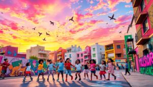 Urban Playgrounds in Colorful Silhouettes – free AI stock image
