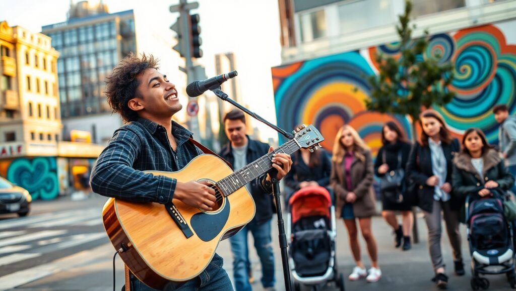Urban Pulse of Street Musicians – free AI stock image