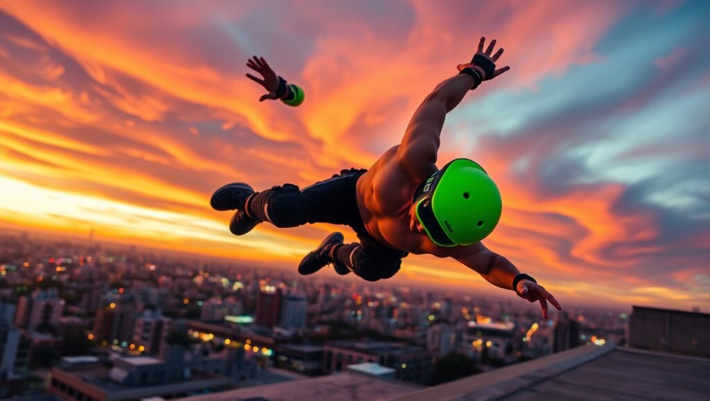 Urban Rooftop Extreme Sports Adventure – free AI stock image