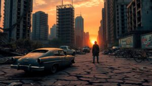 Urban Ruins Embraced by Nature – free AI stock image