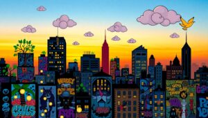 Urban Stencils and Nature Fusion – free AI stock image
