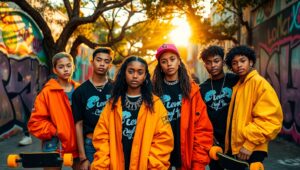 Urban Streetwear Collective in Action – free AI stock image