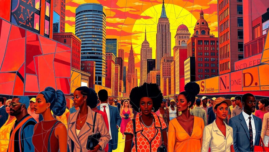 Urban Sunset Mosaic Masterpiece – free AI stock image
