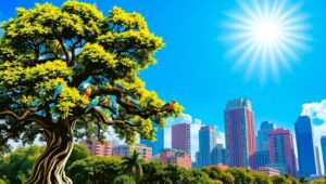 Urban Tree Symphony in Stencil – free AI stock image