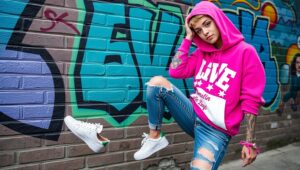 Urban Vibes in Neon Fashion – free AI stock image