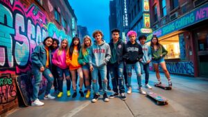 Urban Vibes in Vibrant Streetwear – free AI stock image