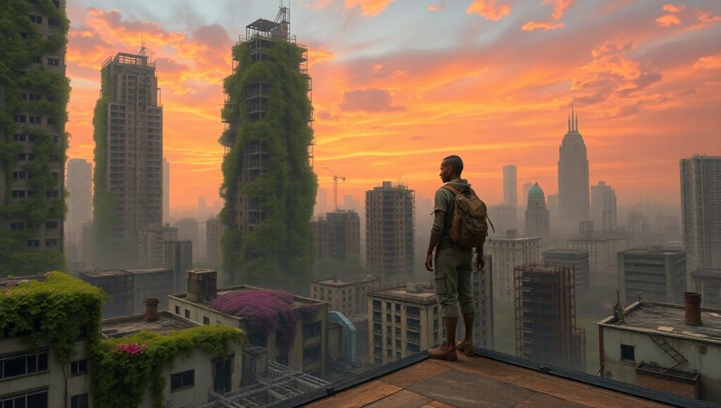 Urban Wilderness: A Post-Apocalyptic Scene – free AI stock image