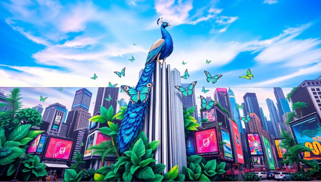 Urban Wildlife Meets Futuristic Cityscape – free AI stock image