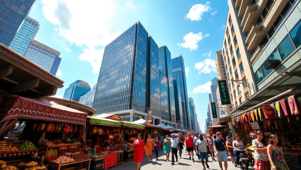 Vibrant City Life from Above – free AI stock image