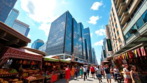 Vibrant City Life from Above – free AI stock image