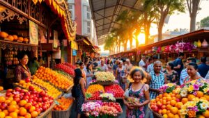 Vibrant City Market at Dusk – free AI stock image