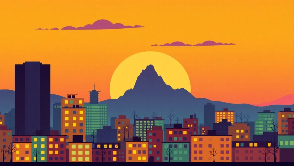 Vibrant City Skyline at Dusk 3BD – free AI stock image