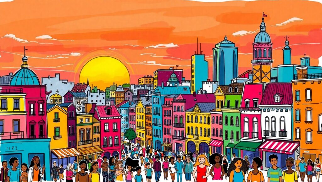 Vibrant Cityscape at Sunset – free AI stock image