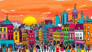 Vibrant Cityscape at Sunset – free AI stock image