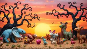 Vibrant Clay Animal Kingdom Scene – free AI stock image