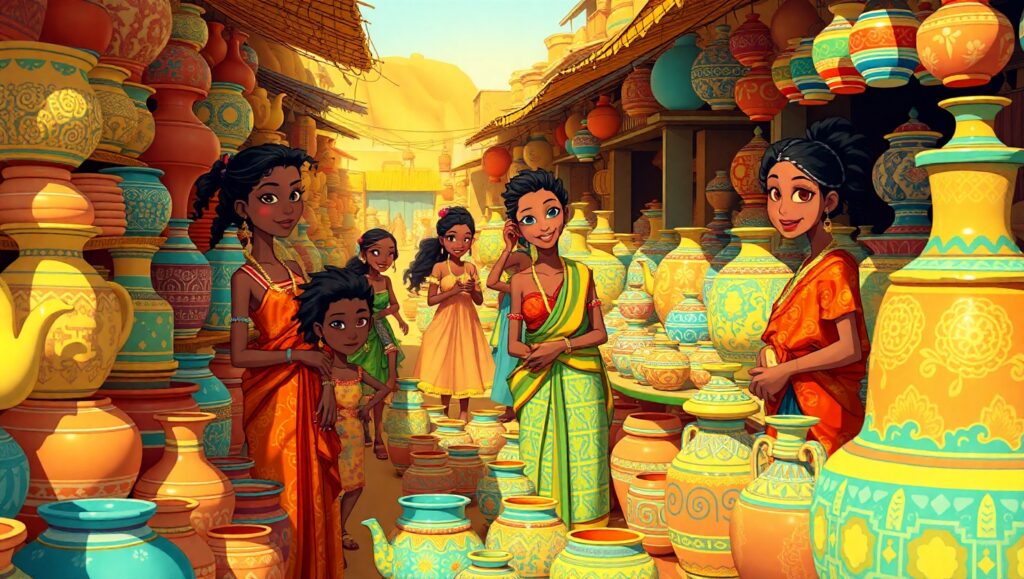 Vibrant Clay Marketplace Scene – free AI stock image