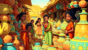 Vibrant Clay Marketplace Scene – free AI stock image