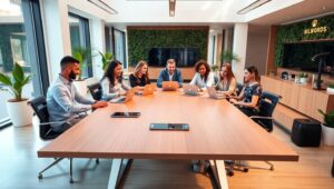 Vibrant Corporate Collaboration Scene – free AI stock image