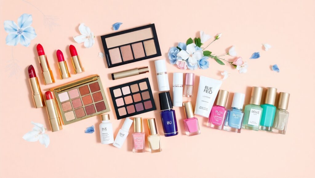 Vibrant Cosmetic Flatlay Arrangement FPT – free AI stock image