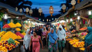 Vibrant Evening Market Scene – free AI stock image
