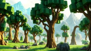 Vibrant Fantasy Landscape in Pixel – free AI stock image