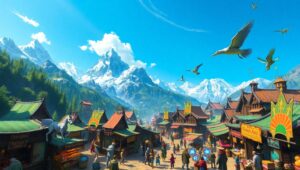 Vibrant Fantasy Marketplace from Above – free AI stock image