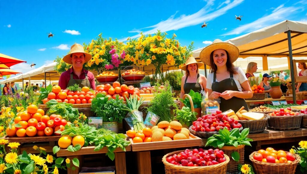 Vibrant Farmers Market Scene CUt – free AI stock image