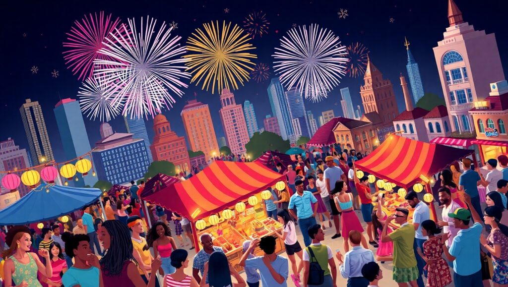 Vibrant Festival in Isometric – free AI stock image