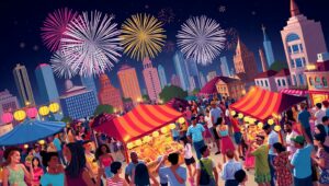 Vibrant Festival in Isometric – free AI stock image