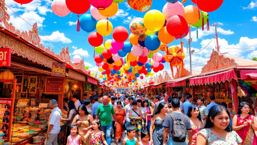 Vibrant Festival Marketplace Scene – free AI stock image