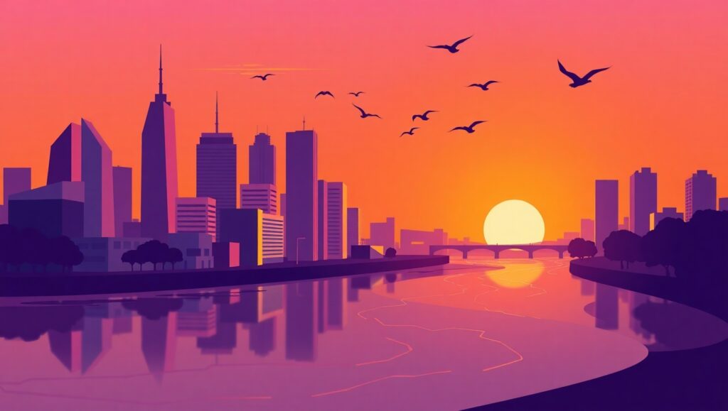 Vibrant Flat Design Cityscape 2AD – free AI stock image