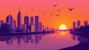 Vibrant Flat Design Cityscape 2AD – free AI stock image