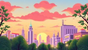 Vibrant Flat Design Cityscape ge5 – free AI stock image