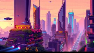 Vibrant Future City at Dusk – free AI stock image