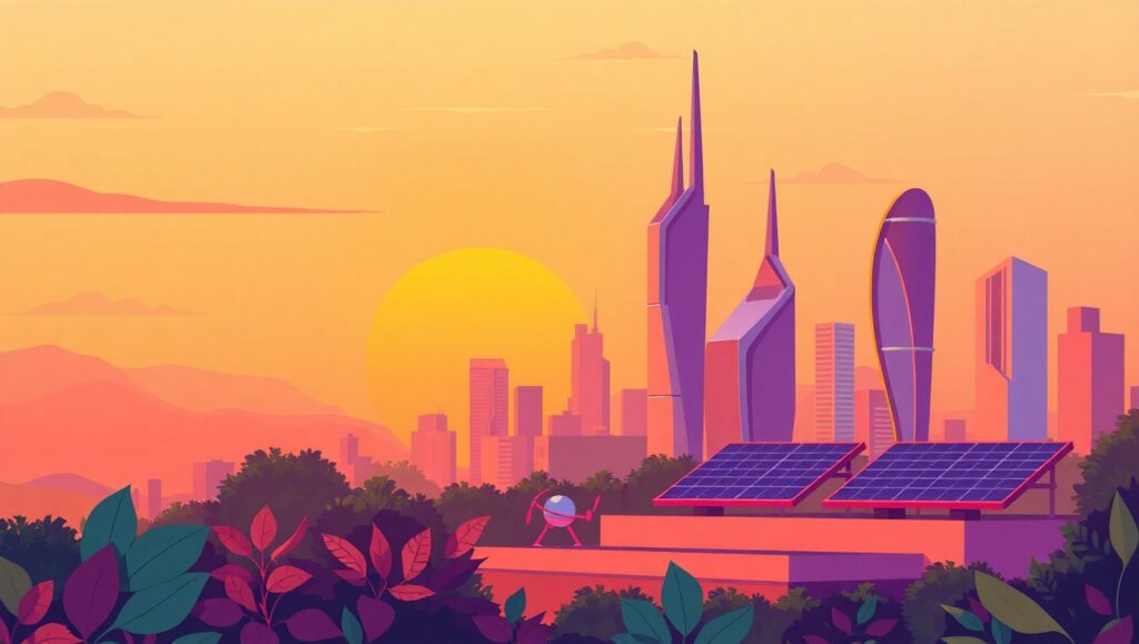 Vibrant Futuristic City Skyline – free AI stock image