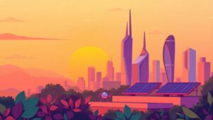 Vibrant Futuristic City Skyline – free AI stock image