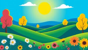 Vibrant Hills and Abstract Trees – free AI stock image
