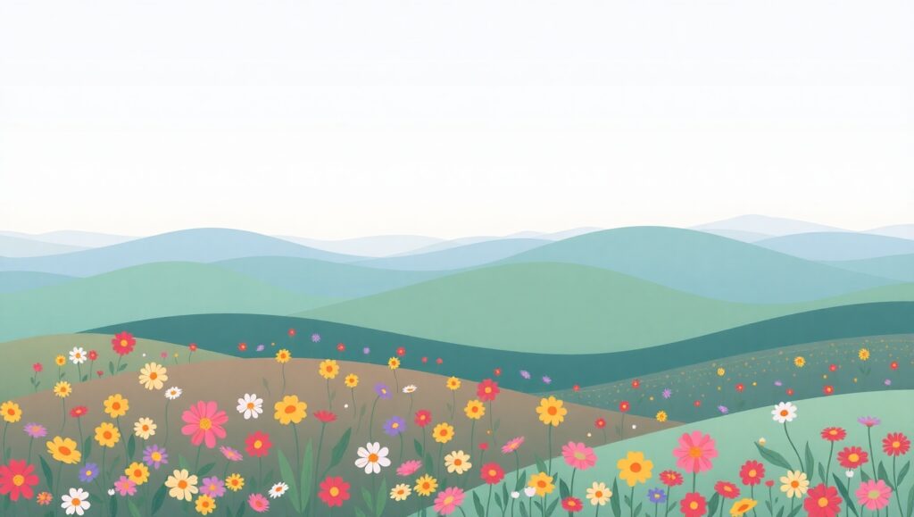 Vibrant Hills and Flowers Scene – free AI stock image