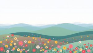 Vibrant Hills and Flowers Scene – free AI stock image