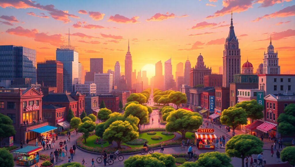 Vibrant Isometric City – free AI stock image