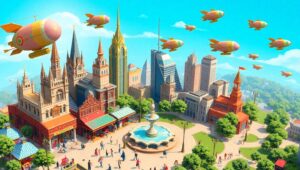 Vibrant Isometric Cityscape Adventure – free AI stock image