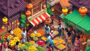 Vibrant Isometric Market Scene – free AI stock image