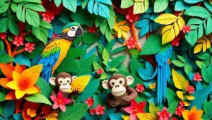 Vibrant Jungle in Papercraft Style – free AI stock image