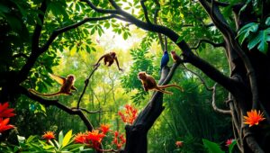 Vibrant Life Among Rainforest Canopy – free AI stock image