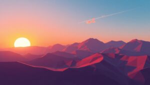 Vibrant Low-Poly Sunset Landscape – free AI stock image